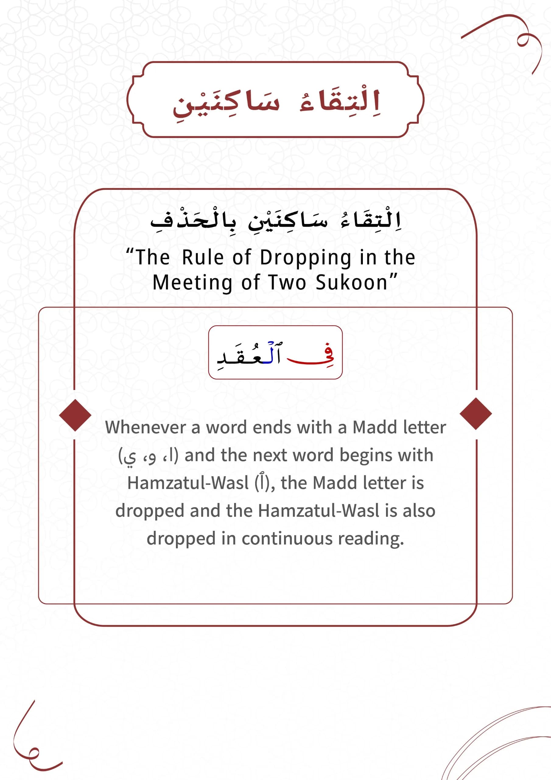 The Rule of Dropping in the meeting of two sukoon — part 30, page 1 of 23