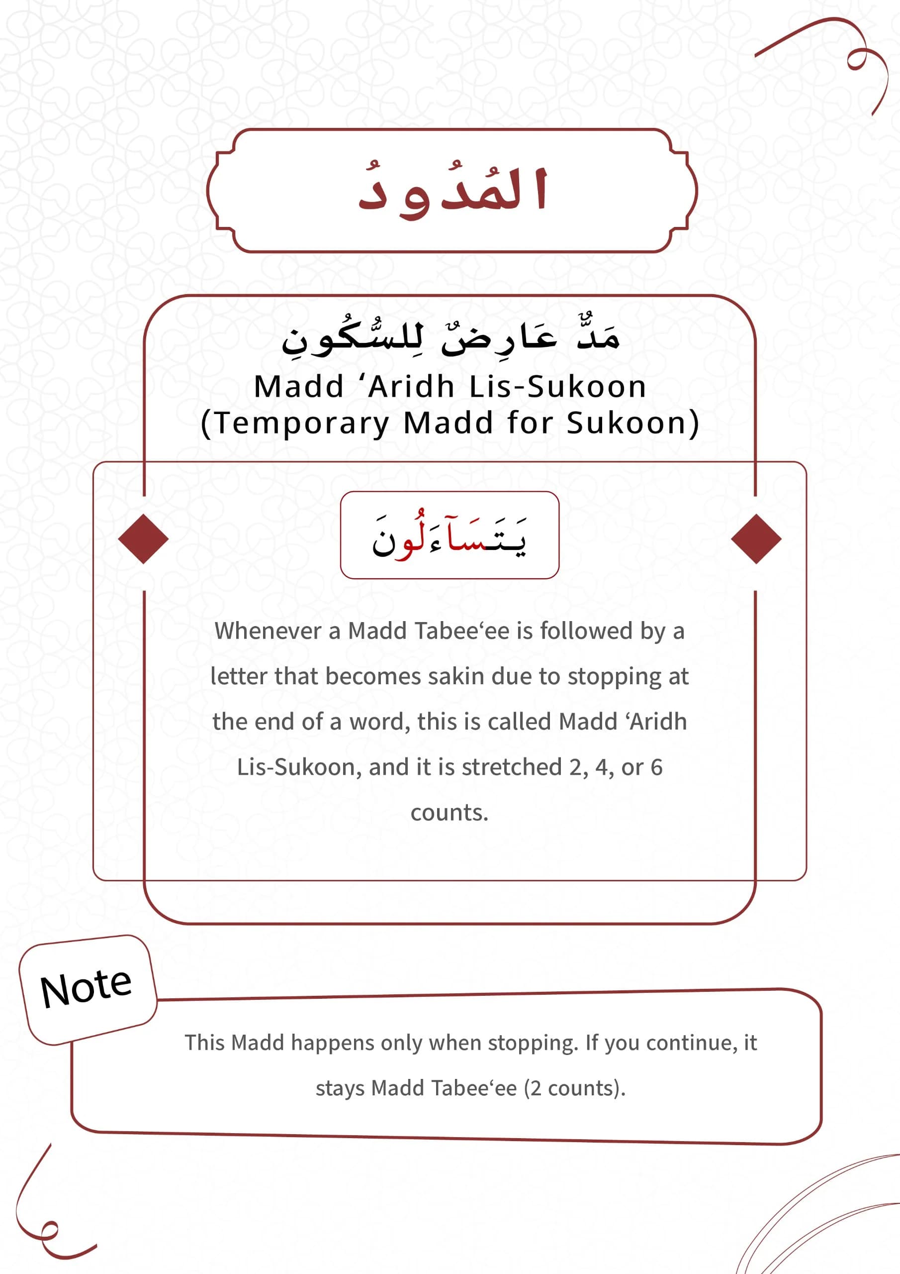 Types of Madd - Madd Aaridh Li-Ssukoon-Madd Al-Leen — part 30, page 1 of 22