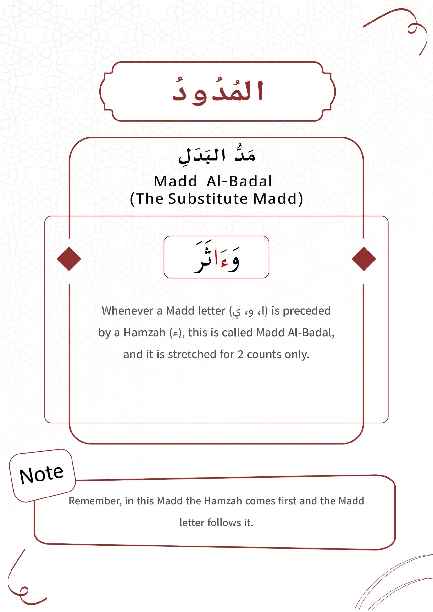 Types of Madd - Madd Al-Badal — part 30, page 1 of 16