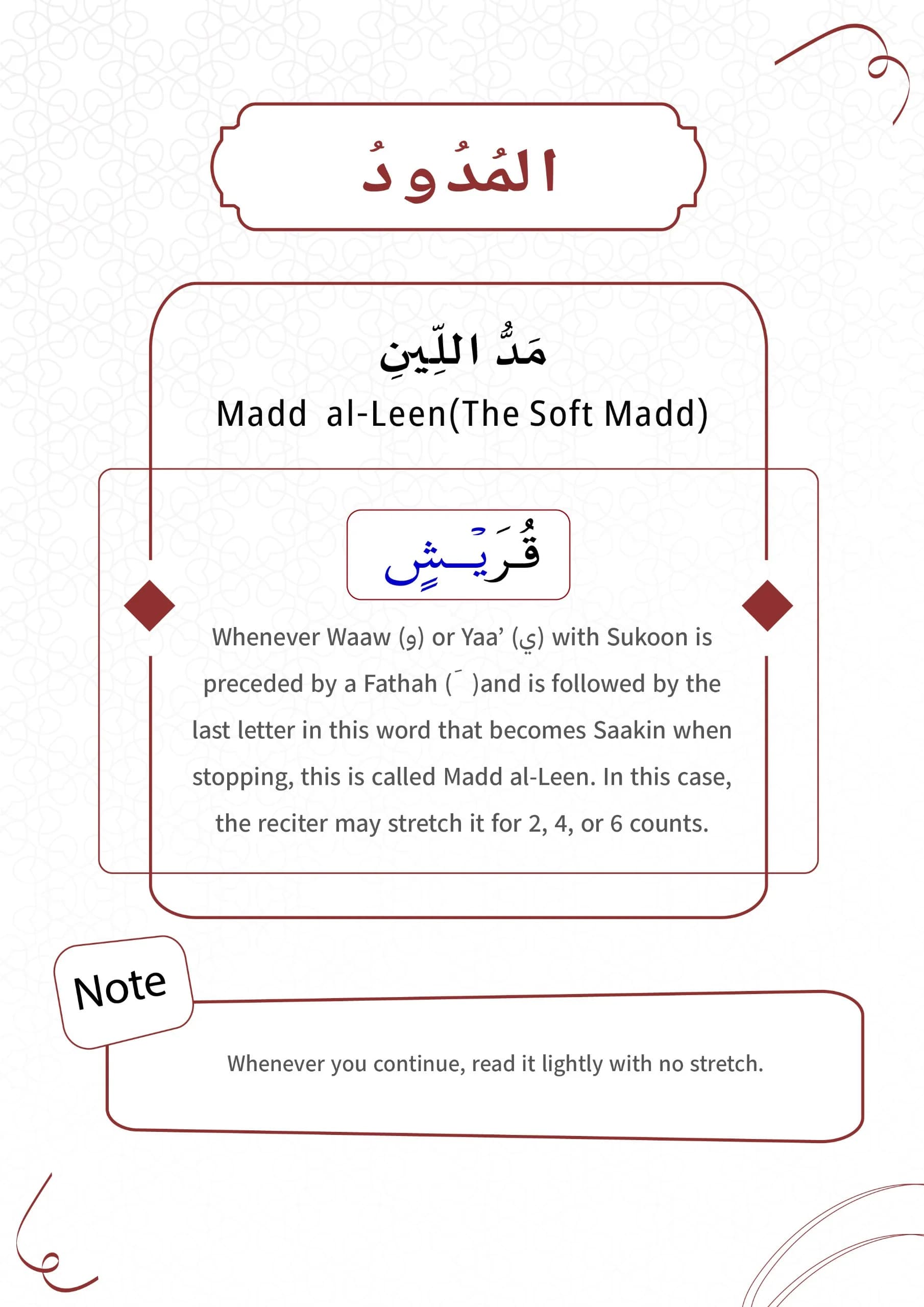 Types of Madd - Madd Aaridh Li-Ssukoon-Madd Al-Leen — part 30, page 2 of 22