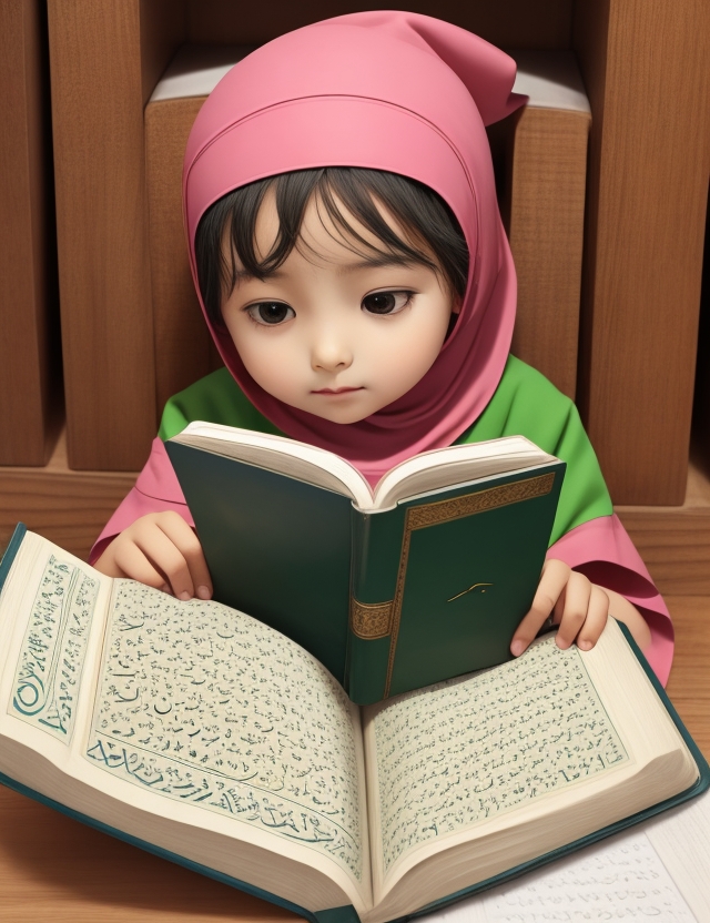 The kid reads Quran