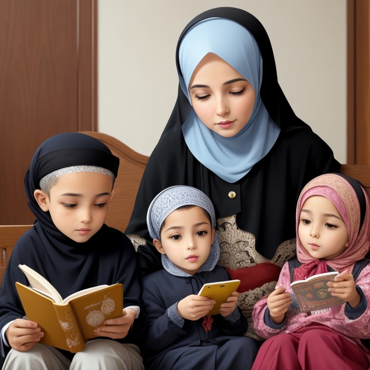 The mother learn Quran for her kids